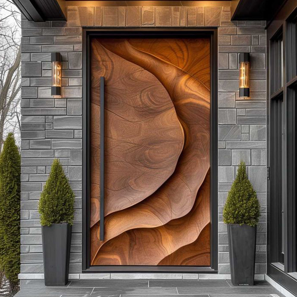 Residential High End Custom Design Modern 3D Carving Solid Wooden Exterior Villa Entry Door for Houses Front Door Wood