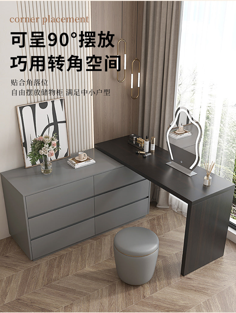 Solid Wood Dressing Table Cream Style Bedroom Modern Simple Makeup Table Chest of Drawers Dressing Table Integrated Cabinet Master Bedroom Bedside Cabinet