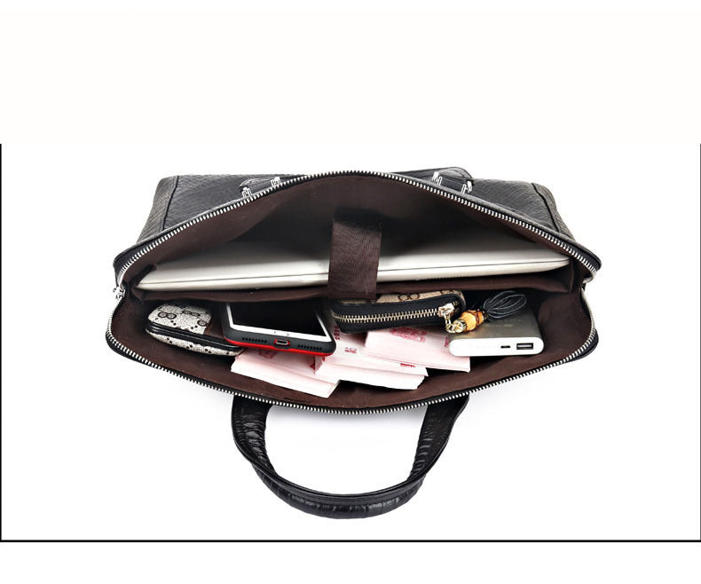 Fengeluoer Fingerprint Lock Bag Genuine Leather Men's Business Briefcase High-end Crocodile Pattern Top Layer Cowhide Handbag