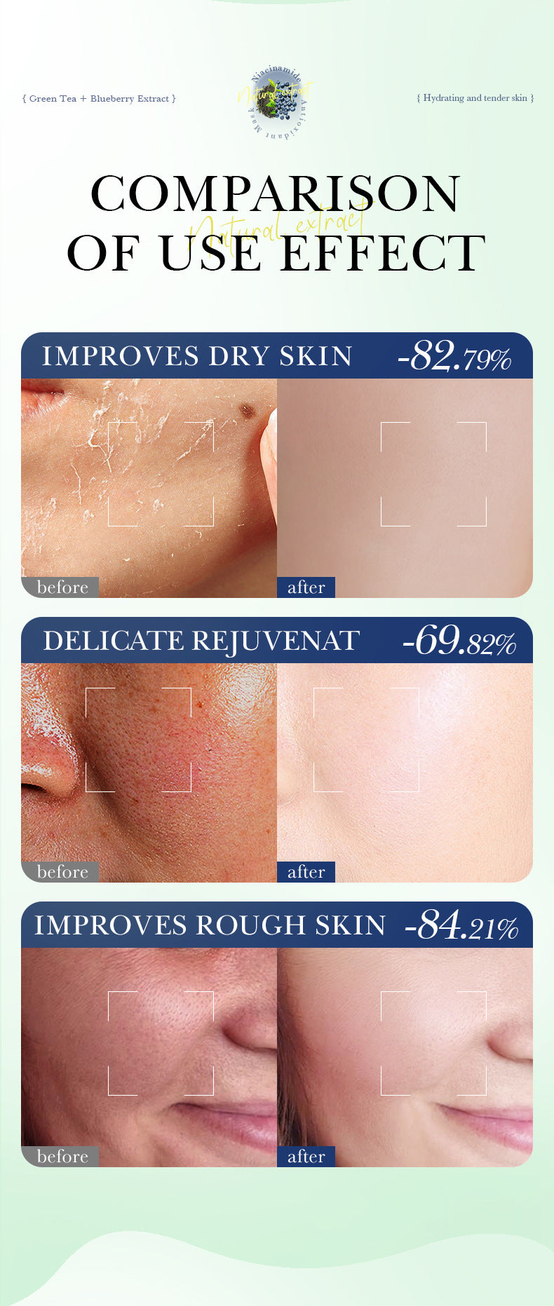 Green Tea Blueberry Rejuvenating Mask BIOAOUA Hydrating and Moisturizing Face Mask Stickers Cross-Border Wholesale