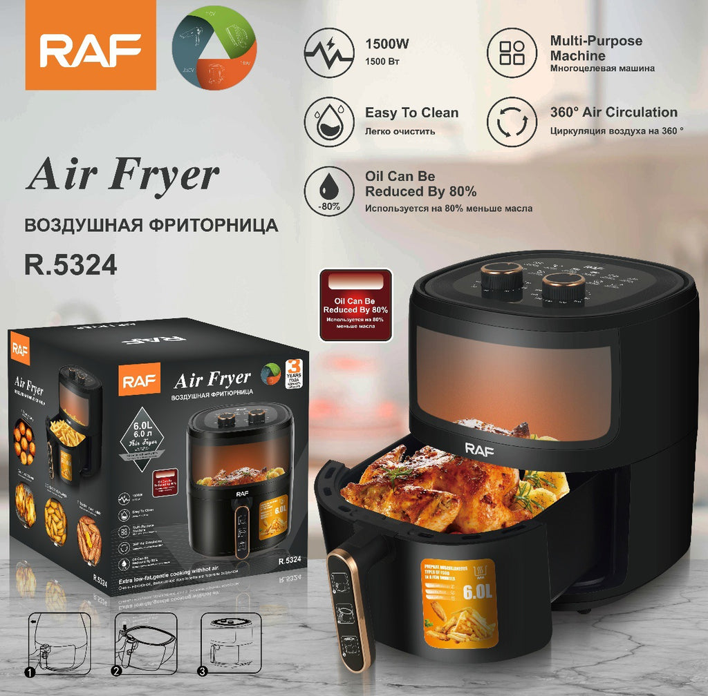 RAF European Standard Visible Air Fryer Fully Automatic Electric French Fries Machine Multi-Functional Household New Large Capacity