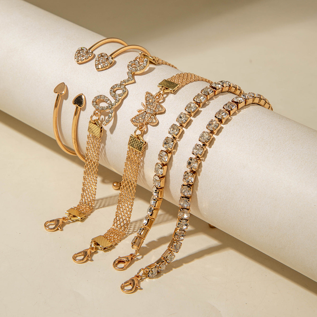 European and American Jewelry High-End Imitation Crystal Butterfly Bracelet Set Fashion Inlaid Diamond Heart Bracelet Wholesale