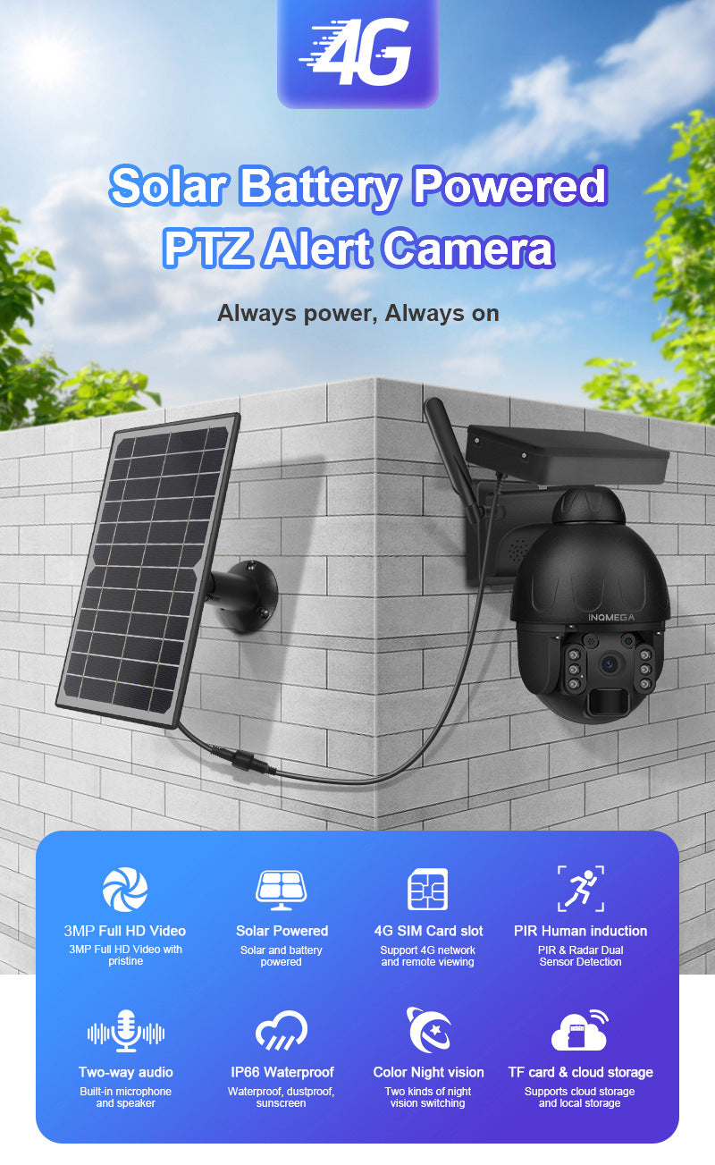 4G Solar-powered HD Camera3MP Full Color Night Vision Surveillance Wireless WiFi Solar-Powered Smart Dome Camera