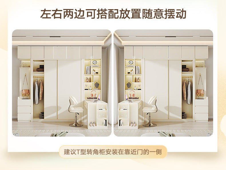 Modern Minimalist Sliding Door Wardrobe Corner Desk Integrated Combination Elevated Cabinet Top Master Bedroom Home Bedroom Wardrobe