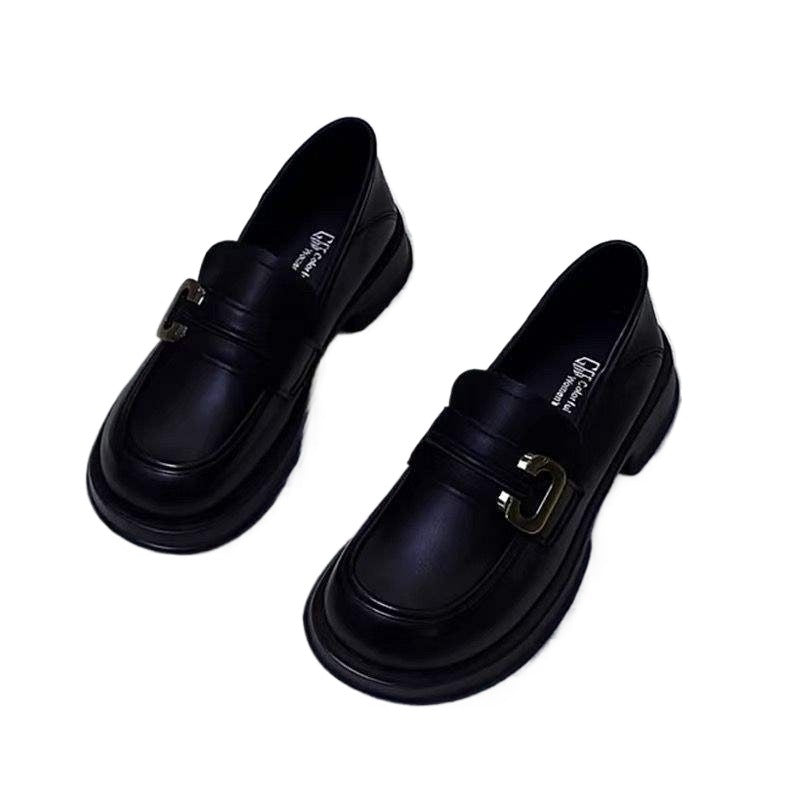 British Style Small Leather Shoes French Retro Thick-Soled Shoes Low Heel Black Loafers2025Spring and Autumn Single Shoes Uniform Shoes for Women