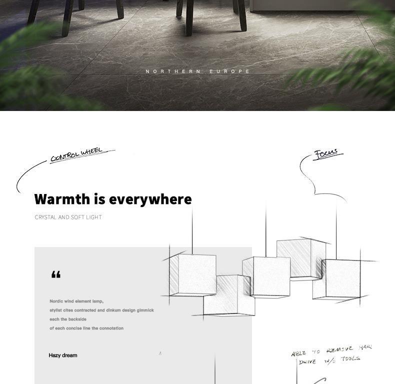 Art Cube Restaurant Light Modern Dining Table Pendant Light Simple Trendy Office Desk Bar Counter Study Room Restaurant Grand Lighting Fixture