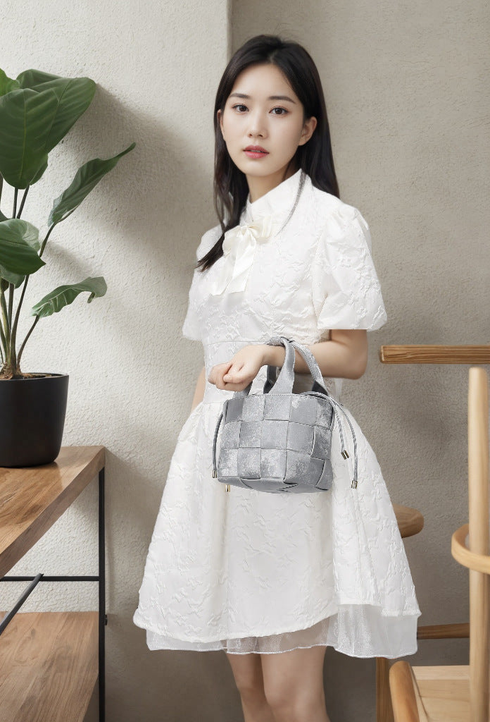 New Chinese Style Handmade Bucket Bag Woven Design Basket Handbag New Mini Crossbody Bag for Women