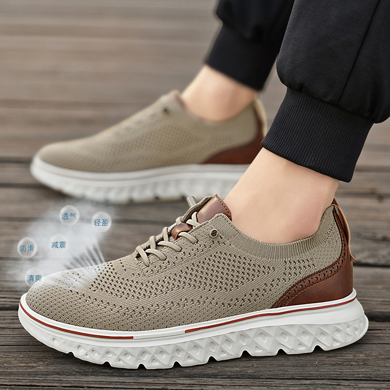 Large Size Casual Men's Shoes Fashionable Lightweight Loafers Men's Flyknit Hollow Breathable Running Sports Shoes