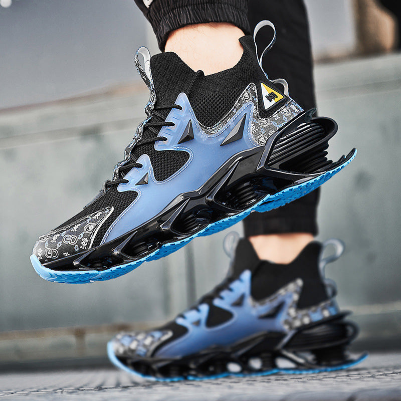 Fashion Blade Men's Shoes Mesh Breathable Sports Casual Running Shoes Men's Shock Absorption Anti-Slip Height Increasing Dad Trendy Shoes