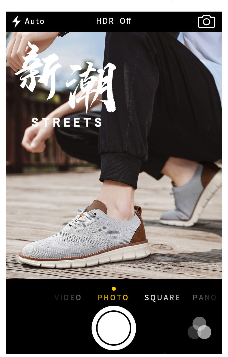 Flyknit Casual Shoes Men's Brogue Carved Loafers Men's Trendy Shoes Breathable Comfortable