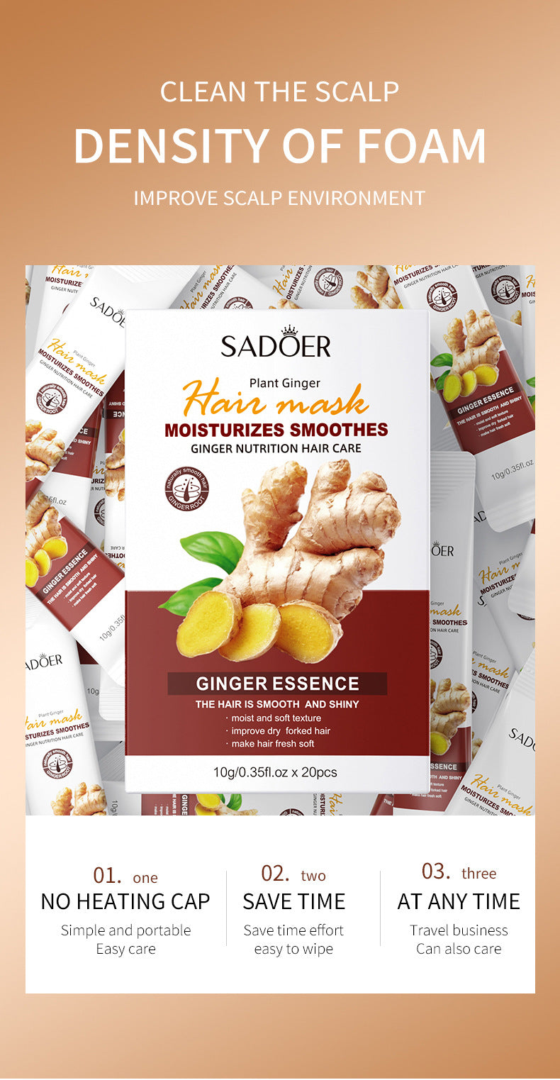 Ginger Hair Mask SADOER Improve Frizz, Soften and Smooth, Portable Strip Pack, Cross-Border Foreign Trade Wholesale