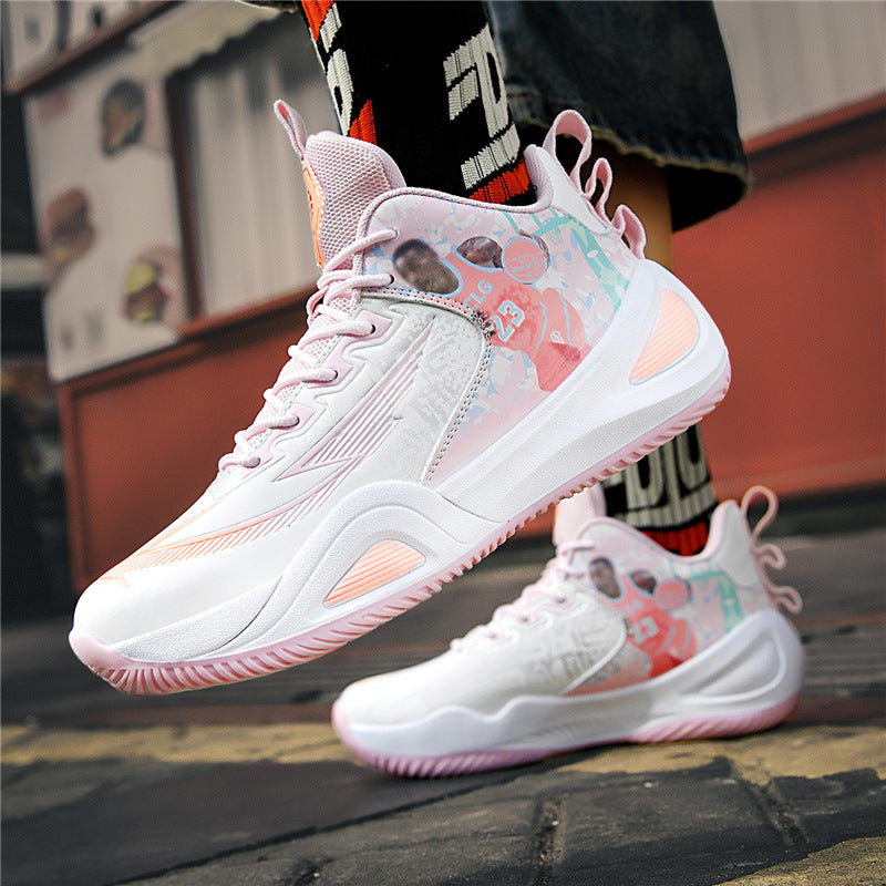 New Trendy Fashion Men's Youth Student Practical Basketball Boots Outdoor Sports Letter Non-Slip Basketball Shoes