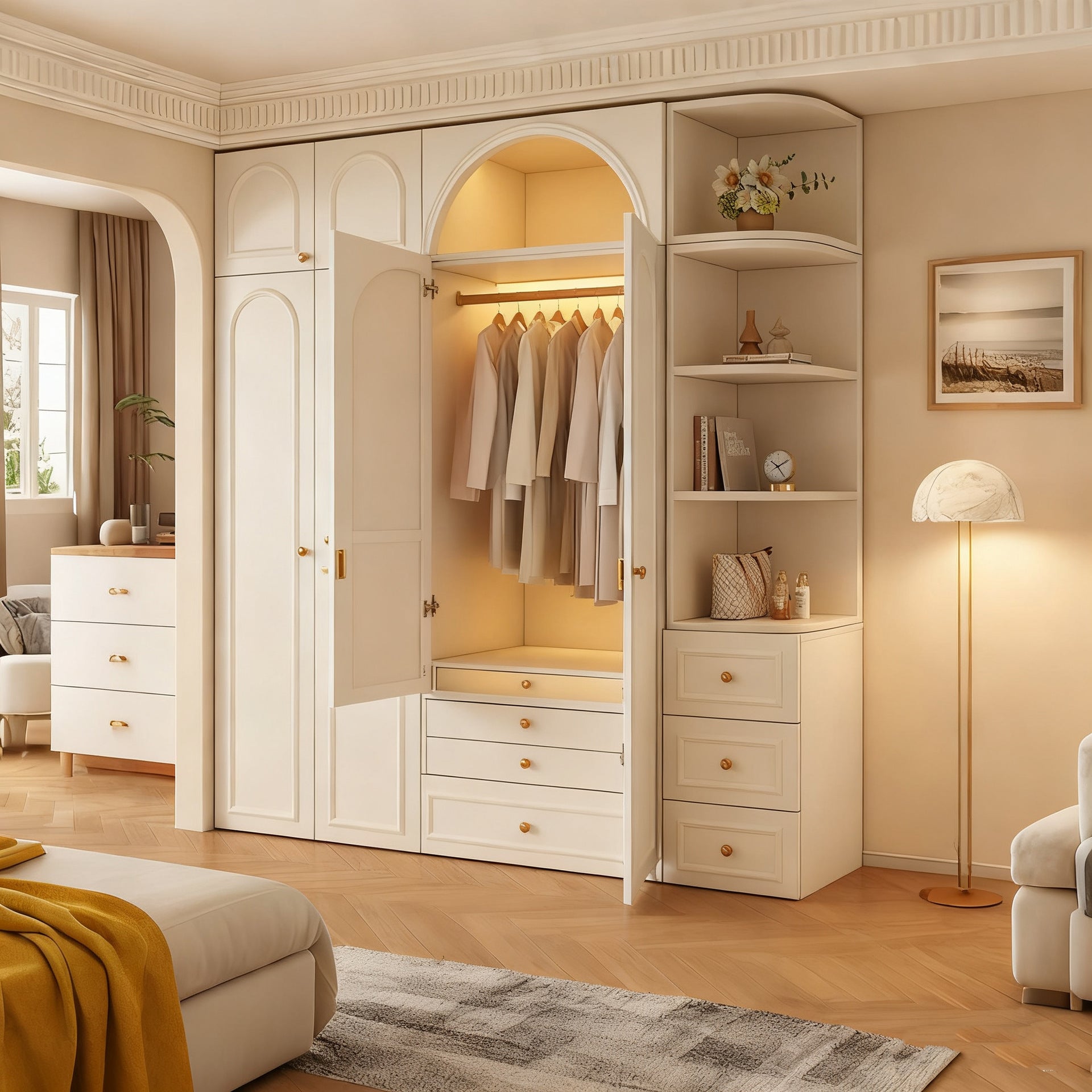 Custom Whole House Honeycomb Aluminum Alloy Wardrobe for Home Bedroom French Modern Storage Integrated Large Capacity Closet Factory