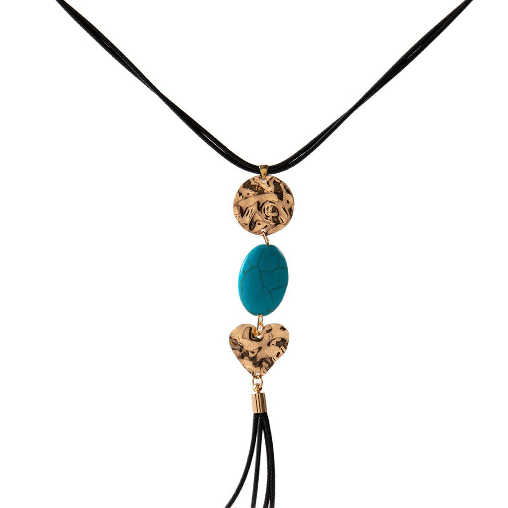 European and American Retro Turquoise Pendant Sweater Chain Design Heart-shaped Women's Autumn Winter Long Tassel Y Type Necklace