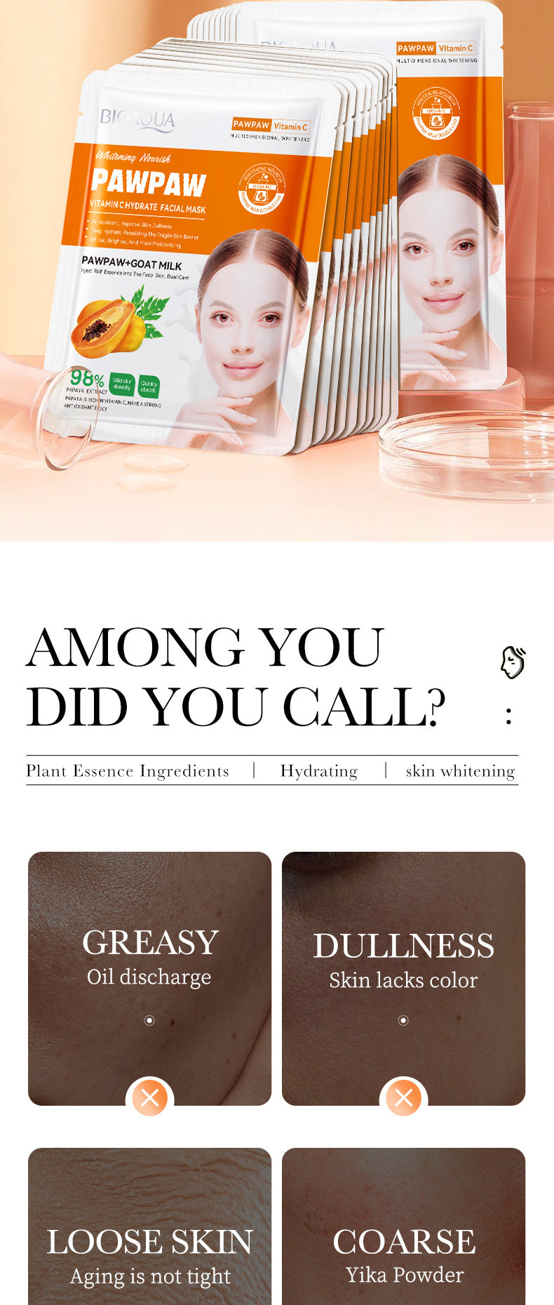 Papaya Mask25g BIOAOUA Vitamin C Moisturizing and Hydrating Tablets for Cross-Border Wholesale