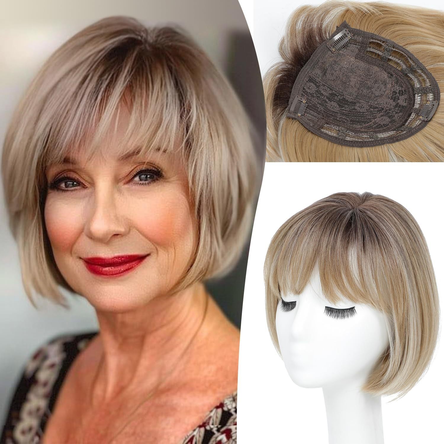 Women's Hair Topper Hairpiece bobo Head Export Cross-Border European and American Synthetic Hair Bangs Hairpiece