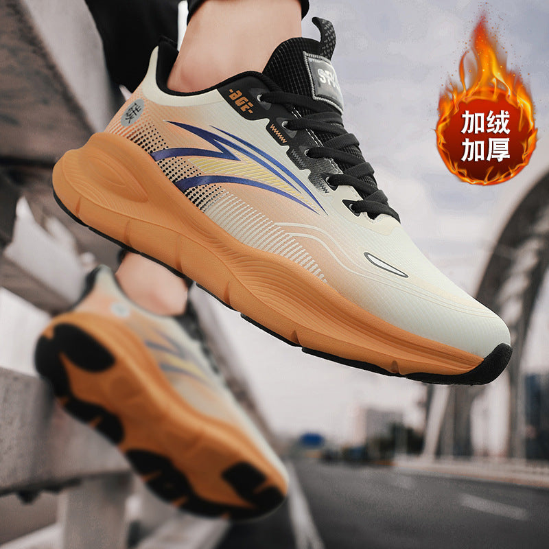 Large Size Fashion Leather Waterproof Rubber Non-Slip Wear-Resistant Sports Shoes with Fleece Lining and Thickened Warmth for Men