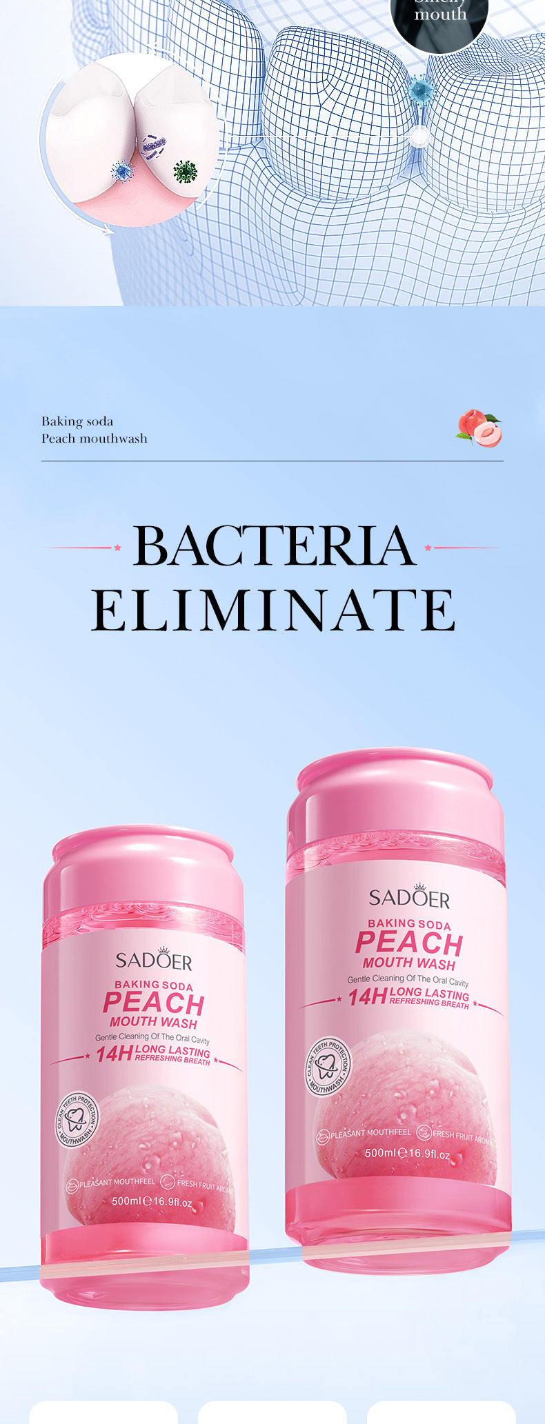 Fruit Mouthwash SADOER Fresh Orange Baking Soda Tooth Stain Remover Mouthwash Bottle Cross-Border Wholesale