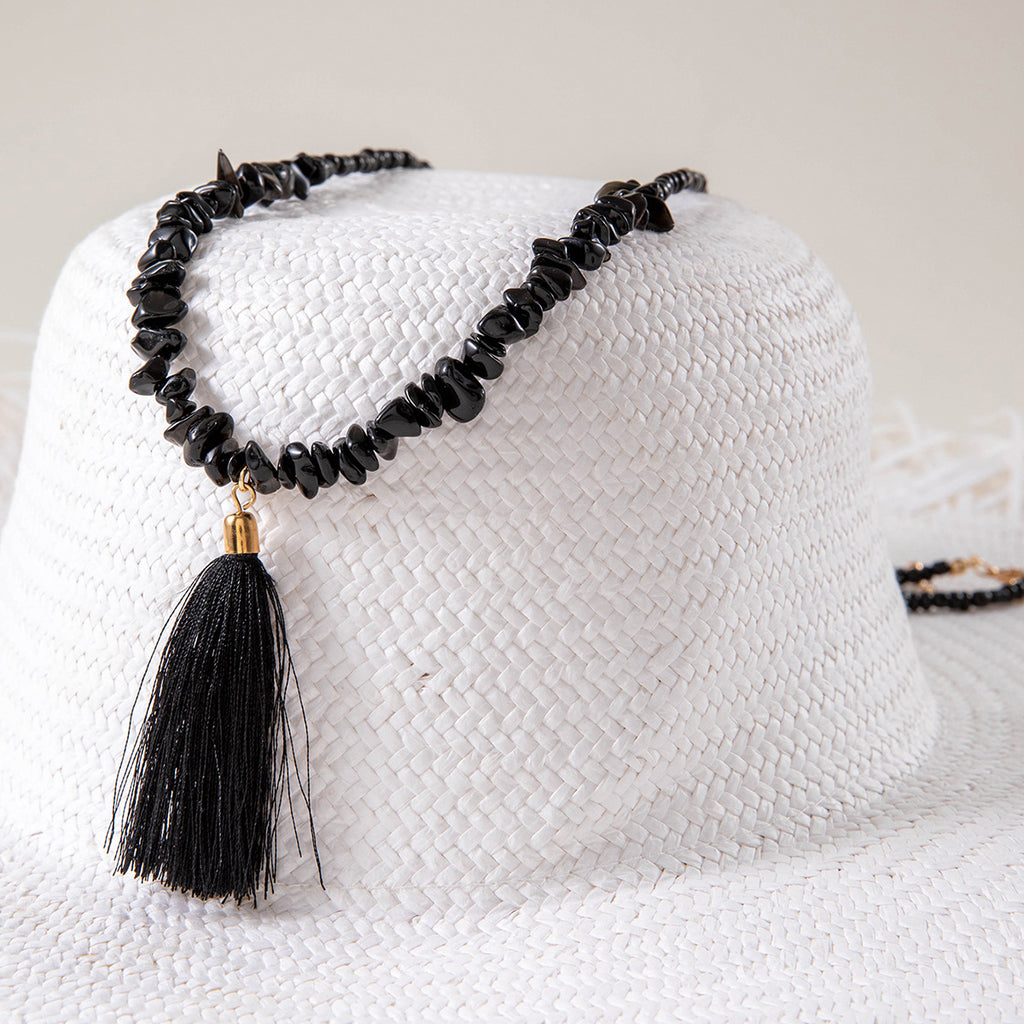 Simple Colorful Beaded Tassel y Chain Necklace Elegant Versatile Diamond-Studded Sweater Chain Jewelry