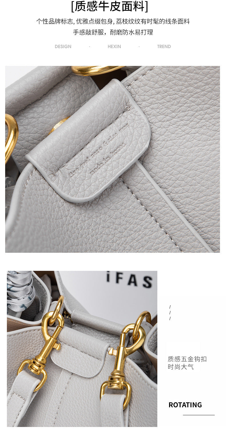 Genuine Leather Bucket Bag2024New high-end women's summer crossbody bag large capacity basket cute ladies' bag