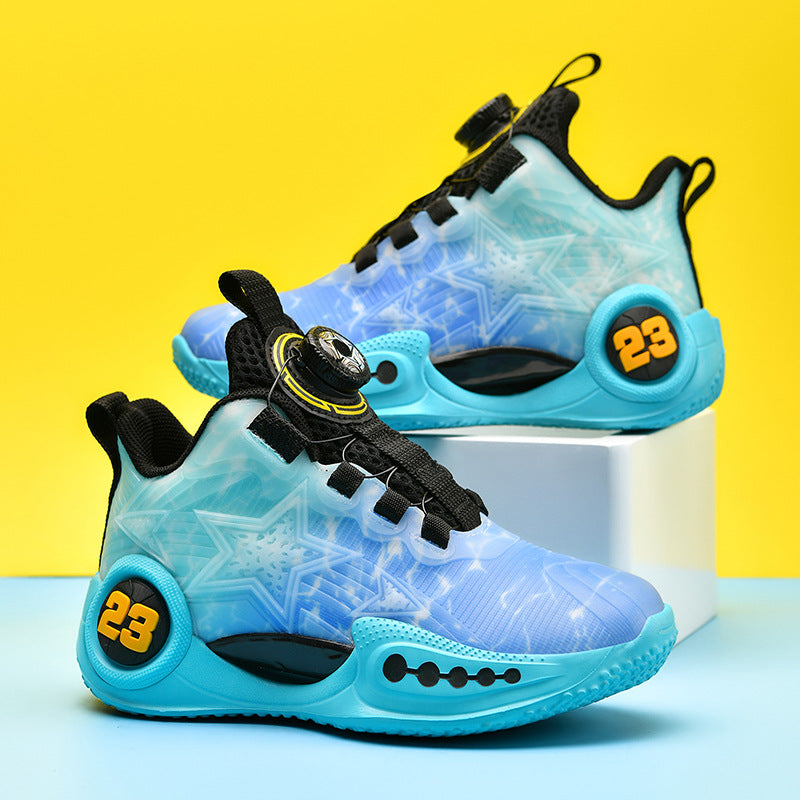 New Girls Light Elastic Damping Children's Shoes Boys Rotating Buckle Luminous fashion Casual Sports Children's Basketball Shoes