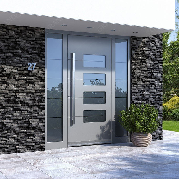 Customized Modern Metal Aluminum Pivot Front Entry Stainless Steel Pivot Security Entrance Doors With Sidelight