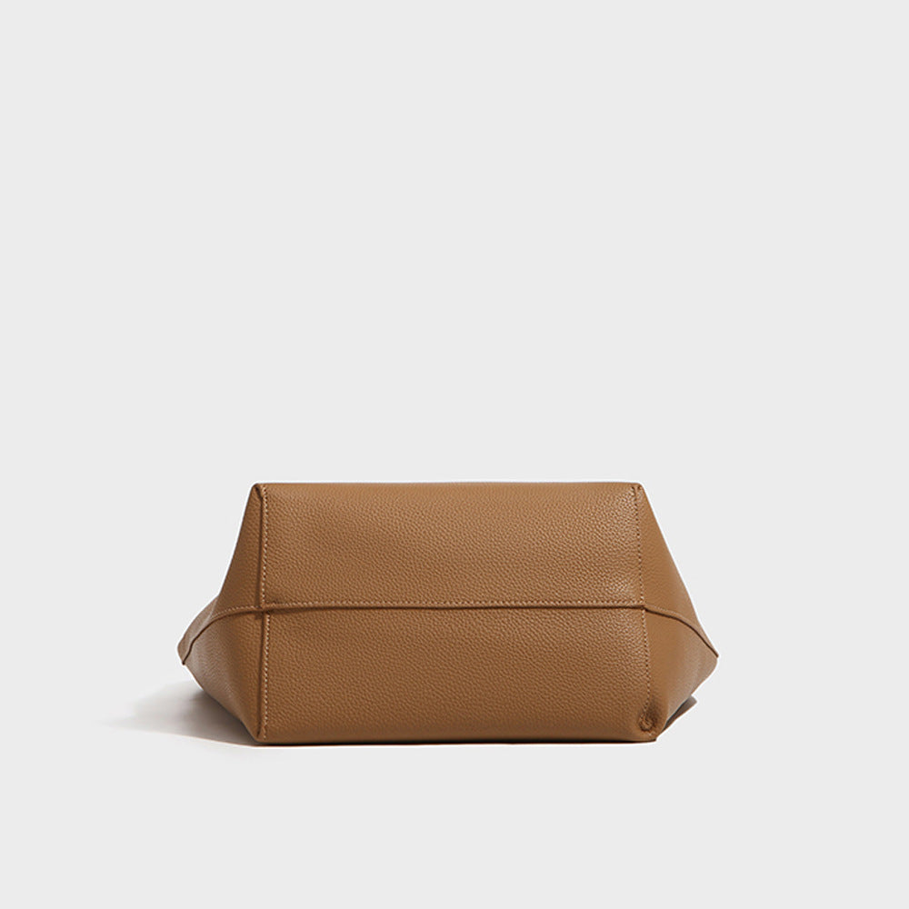 New Large Capacity Genuine Leather Row Bucket Bag Tote Underarm Bag Women's Casual Handheld Single Shoulder Cowhide Bag