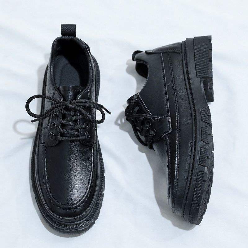Autumn Men's Casual Leather Shoes Big Toe Shoes British Work Shoes Korean Style Trendy Black Leather Shoes Shallow Mouth Trendy Shoes