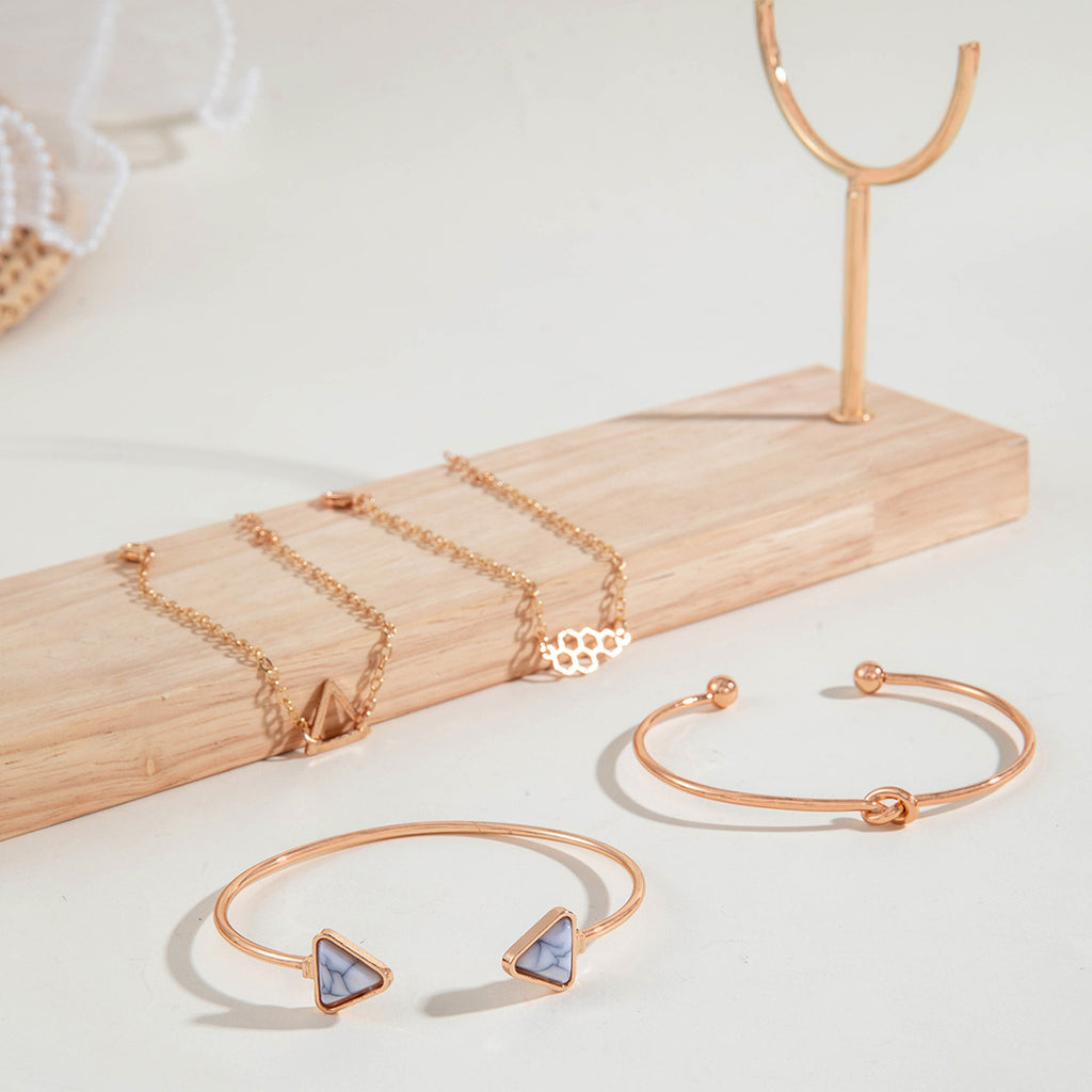 European and American Retro Triangle Open Turquoise Open Bracelet Personalized Marble Texture Multi-layer Bracelet Wholesale