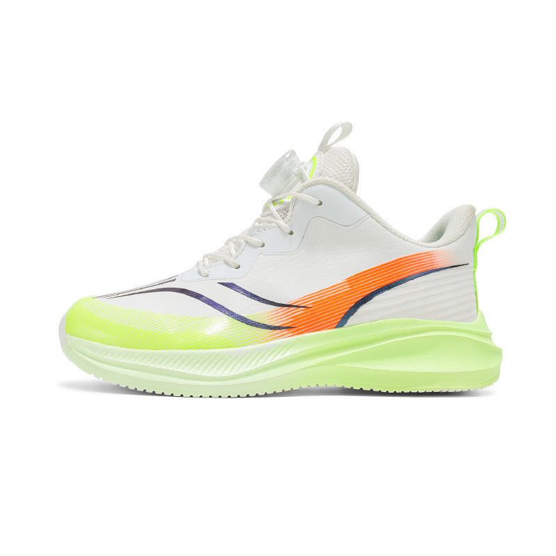 Red Rabbit Rotating Button Children's Shoes Leather Surface Waterproof Middle and Large Children Student Running Shoes Shock Absorption Lightweight Sports Shoes Comfortable