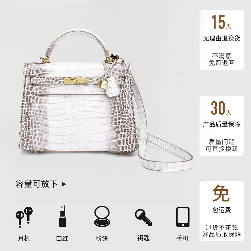 European and American Crocodile Pattern Kelly Bag Large Capacity Light Luxury Fashion Single Shoulder Crossbody Bag Versatile Niche Handbag for Women