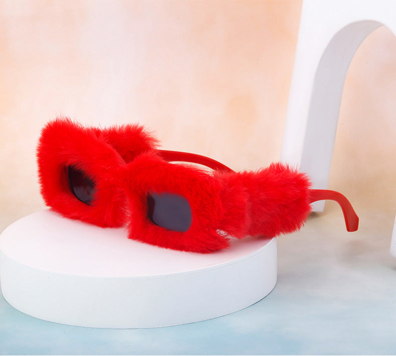 Fashion Plush Square Frame Sunglasses for Women Winter Full Coverage Sunglasses Wholesale Same Style for Women sunglasses