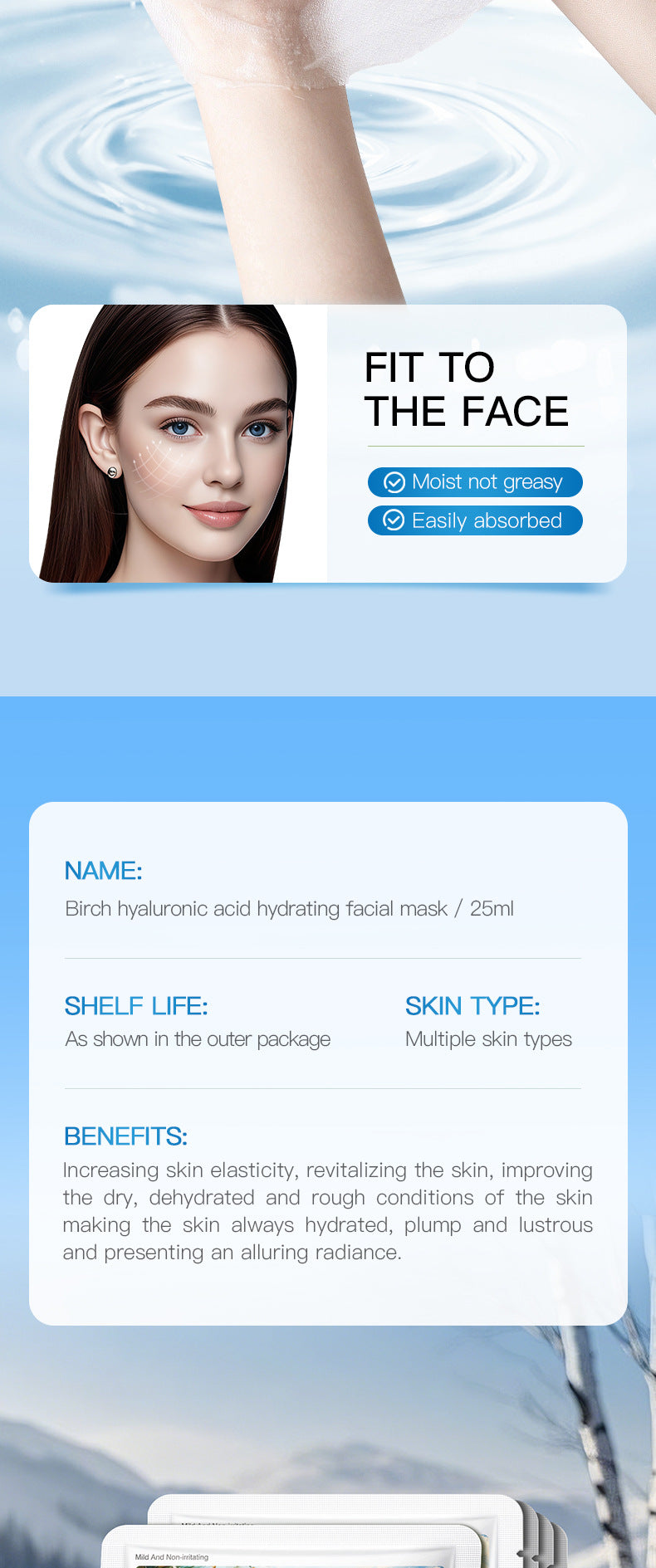 Full English Birch Hyaluronic Acid Hydrating Mask SADOER Moisturizing and hydrating face masks  wholesale