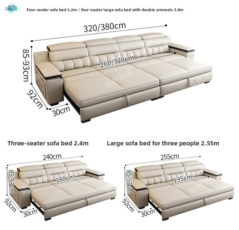 Factory Direct New Model Sofa Electric Italian Modern Simple Living Room Home Top Layer Cowhide Multifunctional Sofa Bed