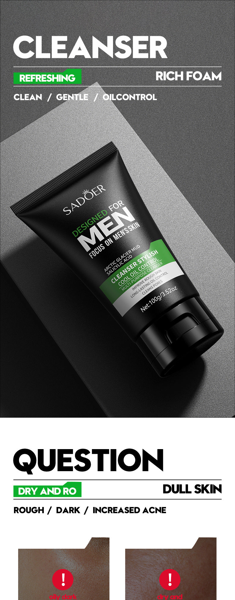 Full English Men's Facial Cleanser100g Cool and Refreshing Men's Cleansing Face Wash for  Wholesale
