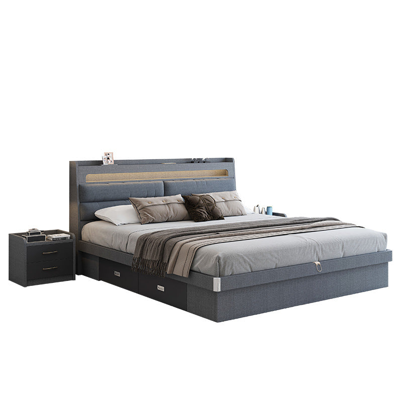 Factory Custom Tech Fabric Bed1.8Gray High Box Storage Bed for Bedroom Double Bed, No Paint Needed, Storage Artifact