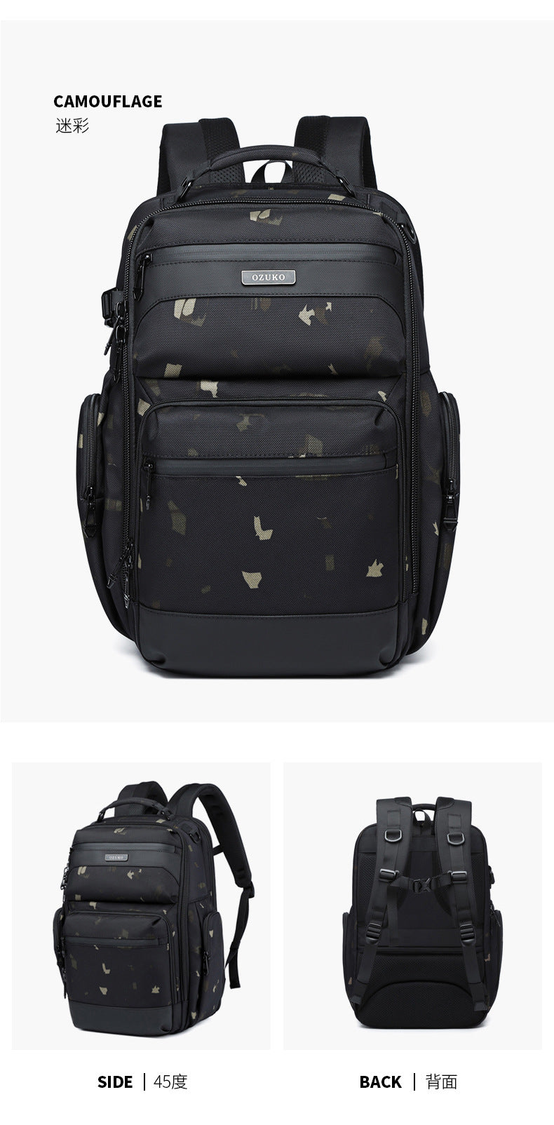 OZUKO Business Backpack Men's Commuting Computer Backpack Waterproof Large Capacity Business Travel Portable Men's Bag