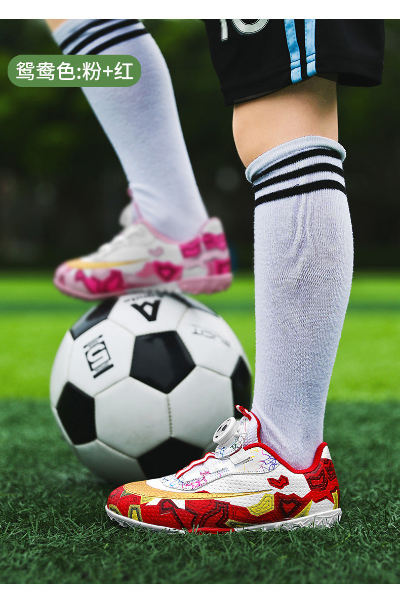 New Children's Rotating Buckle Broken Nail Training Football Shoes Girls Boys Primary School Students Competition Training Sneakers