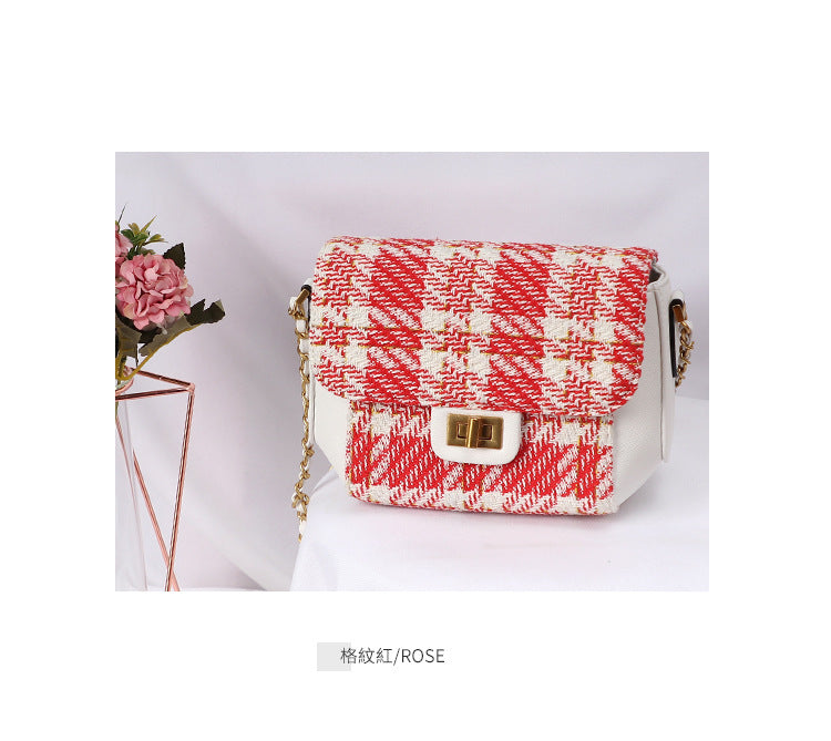 Chanel Style Small Gold Ball Chain Bag Plaid Single Shoulder Crossbody Small Square Vintage Style Women's Bag Plaid Small Square Bag