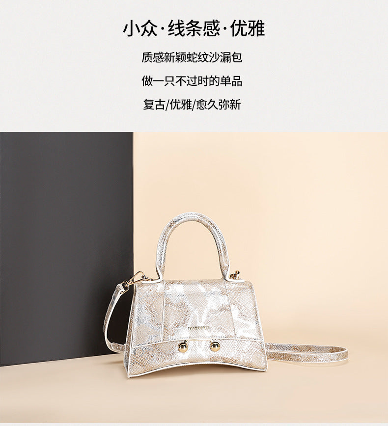 First Layer Snake Pattern Hourglass Bag Female Affordable Luxury Fashion Women's Bag Niche Baguette Handbag All-Match Shoulder Messenger Bag