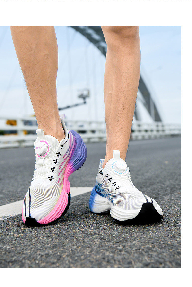 2025Autumn Winter Casual Fashion Double Mesh Knob Buckle Sneakers Super High Elastic Soft Sole Carbon Plate Anti-Slip Running Shoes