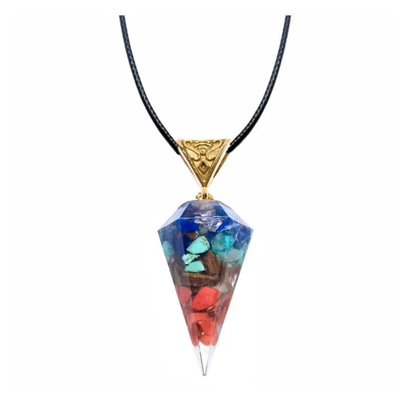 Men's Colorful Pendant Necklace Personalized Natural Crushed Stone Crystal Accessories Necklace Women's Colorful Crushed Stone Resin Necklace