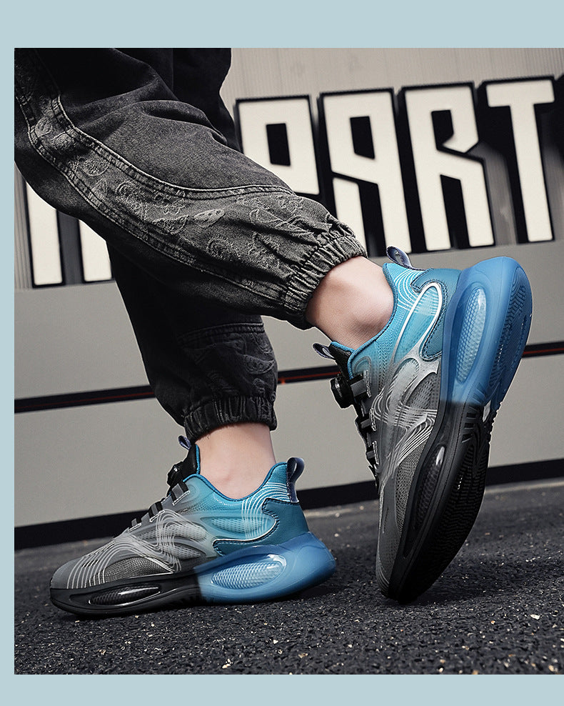 2025Hot-Selling Casual Leather Lightweight Rotating Button Running Shoes for Men with Popcorn Sole, Shock Absorption Sports Shoes