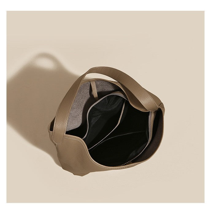 Women's Genuine Leather Underarm Bag Large Capacity Tote Bag Top Layer Cowhide Commuter High-End Feel Single Shoulder Bucket Bag