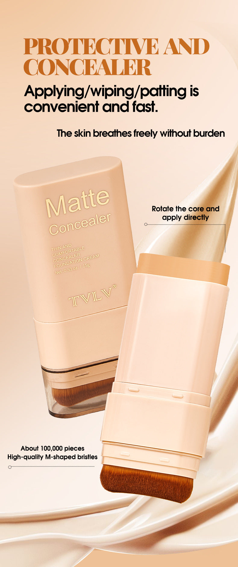TK Specialized Flawless Dual-Head Eraser Foundation Stick Water Glossy Skin Concealer Long-Lasting with Brush Head Hydrating Makeup Remover