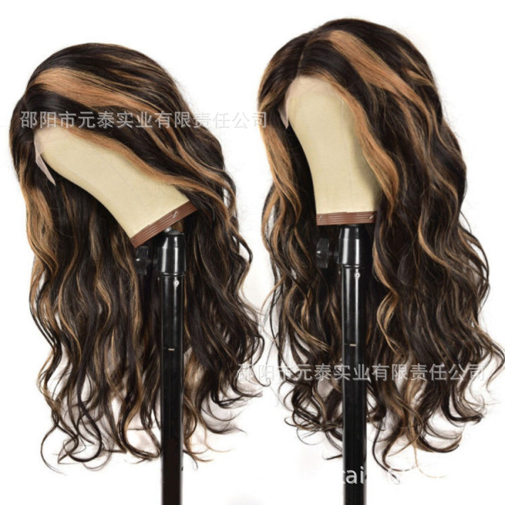 European and American Style Gradient Long Curly Wig for Women Piano Color Wig Export Headpiece13*4*1Slightly Curled Headband Style