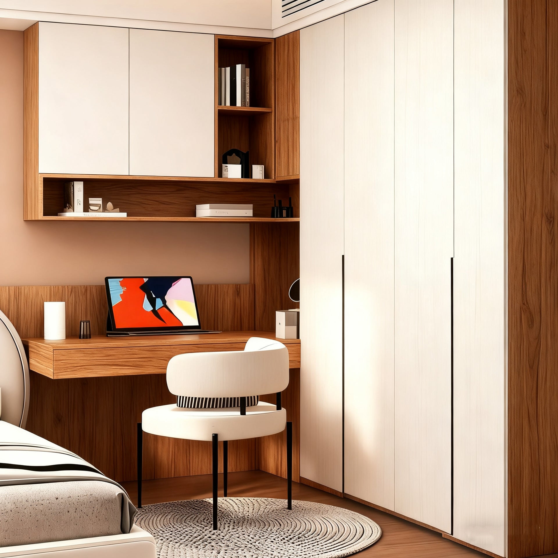 Custom Aluminum Alloy Wardrobe with Desk Integrated Corner Combination with Bookcase Corner Cabinet for Bedroom Home Use