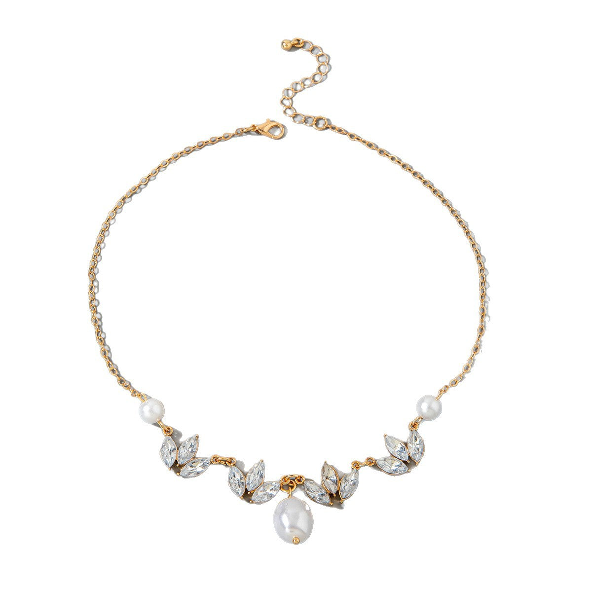 European and American Ornament  Fashionable Light Luxury Wheat Spike Inlaid Diamond Pearl Pendant Necklace with Unique Design and Personality Clavicle Necklace