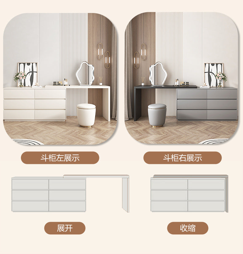 Khaki Gray Solid Wood Dressing Table Bedroom Makeup Cabinet Room Master Bedroom Makeup Mirror Makeup Table Small Apartment Internet Celebrity Makeup