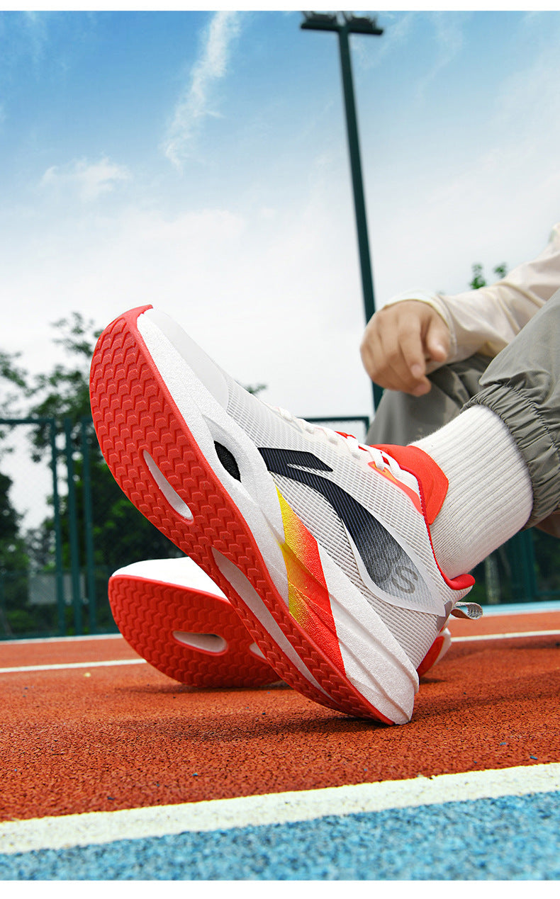 Autumn and Winter New Style Wind Chasing por Double Mesh Real Explosive Carbon Plate Rebound Cushioning Running Shoes Student Racing Training Sports Shoes